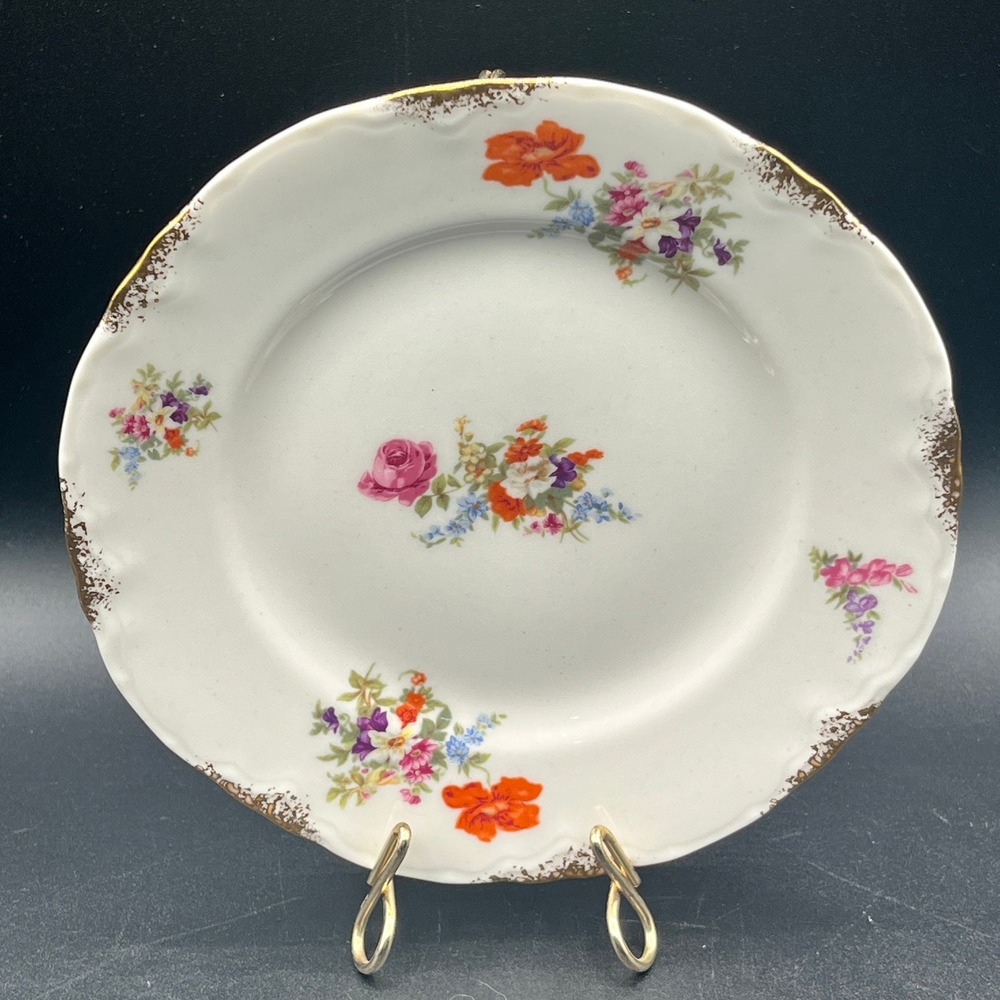 Vtg‎ Warwick China Floral Bread Plate Gold Gilt Scalloped Made in USA 6" 1940s